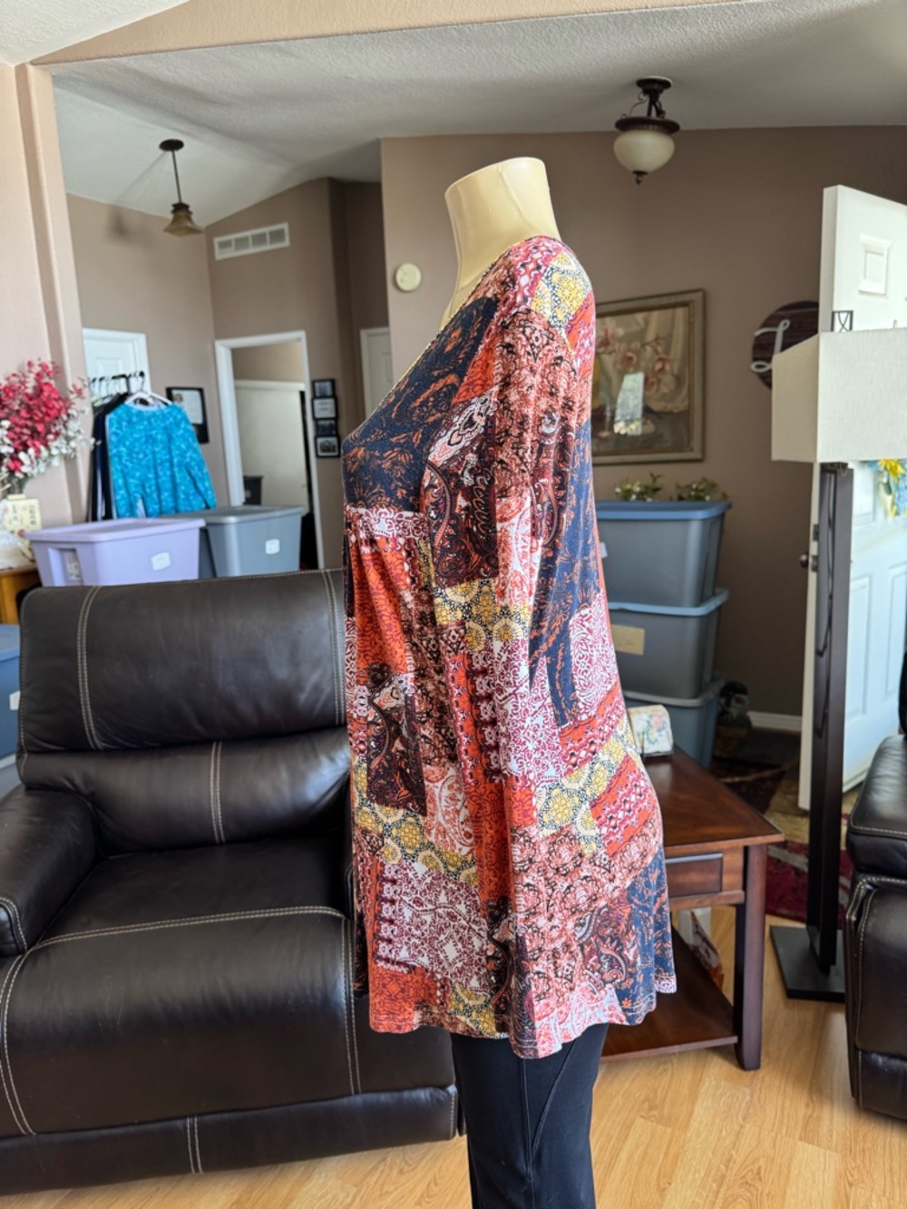 Boutique boho patchwork long sleeve scoop neck blouse-size L - Picture 7 of 9